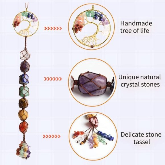 Free People Tree of Life Chakra Crystals Healing Stones Wall Hanging Ornament - Picture 3 of 8